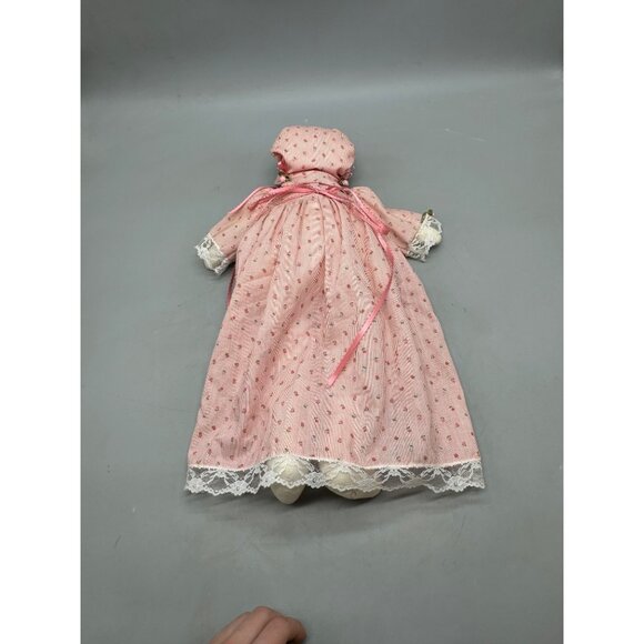 Handcrafted Vintage Rag Doll Pink Floral Dress & Bonnet Lace Trim & Ribbon READ - Picture 3 of 16
